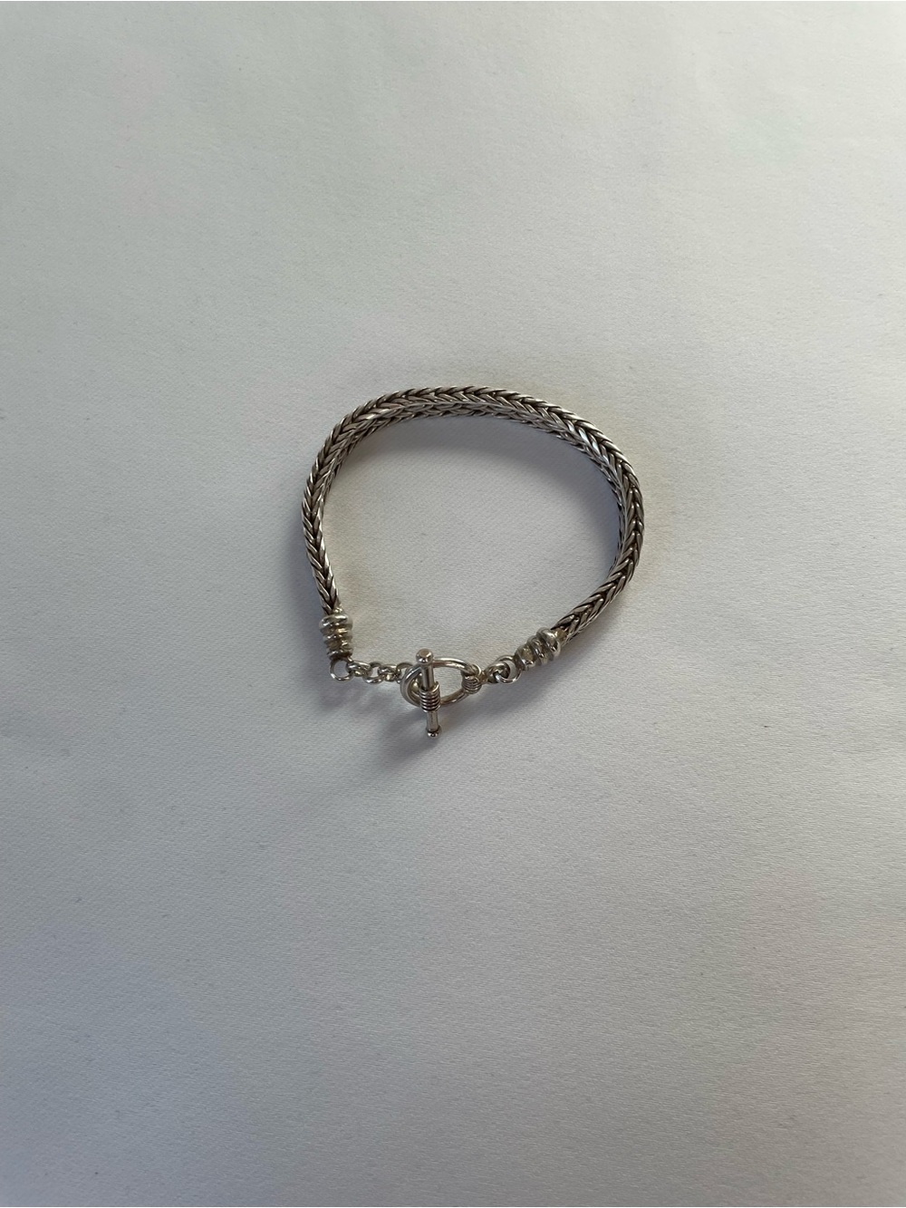 Vintage Silver Tone Boho Woven Multi Strand Toggle Chain Bracelet Unisex